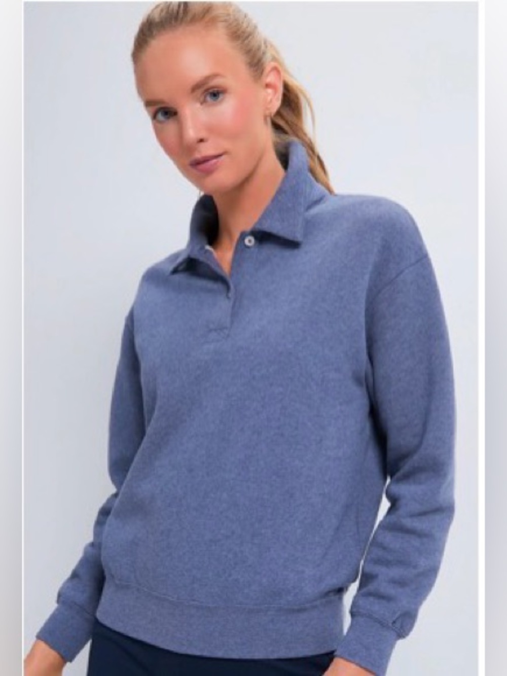 Tuckernuck Heathered Indigo Perry Pullover Blue Sweatshirt Cozy Soft Warm Small